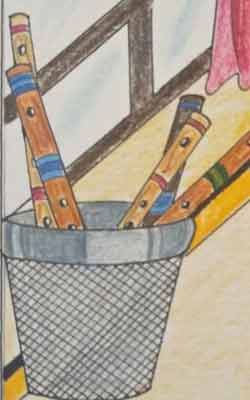 store bansuri vertically in a basket